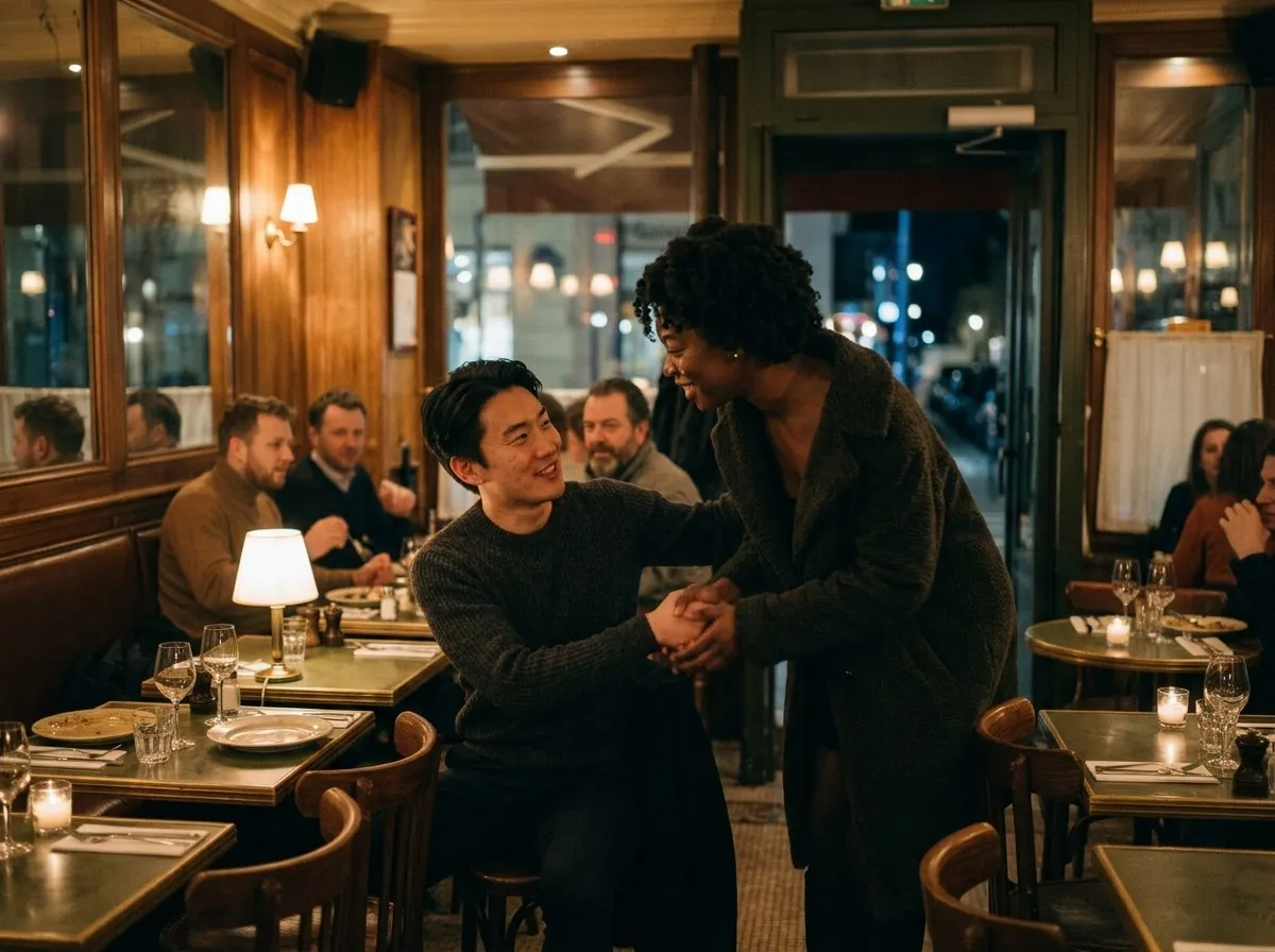 Two people meeting in a bistro