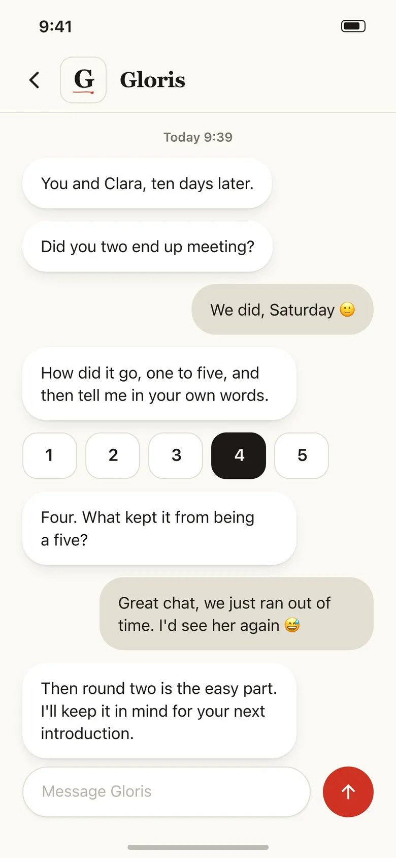 Feedback in the Gloris app